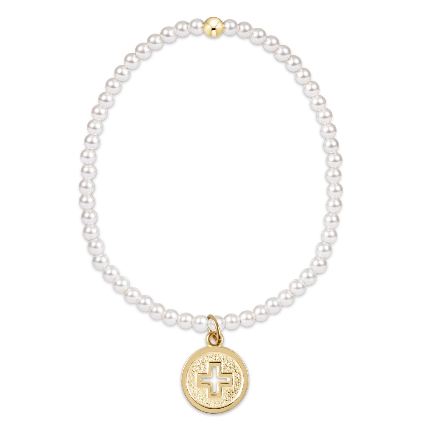 classic pearl 3mm bead bracelet - signature cross gold disc